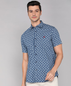 Van Heusen Academy पुरुषों के लिए प्रिंटेड कैज़ुअल नीला  शर्ट