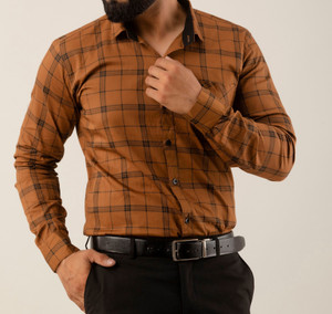 PANKHIL Men Checkered Formal Brown, Black Shirt