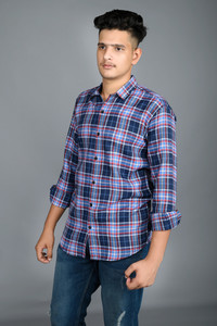 Tanip Men Checkered Formal Blue, Pink Shirt
