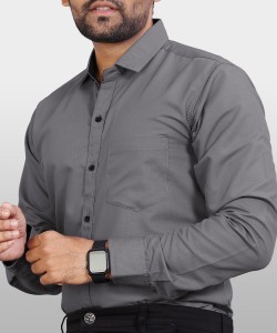 VeBNoR Men Solid Formal Grey Shirt
