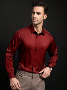 METRONAUT Men Solid Party Maroon Shirt