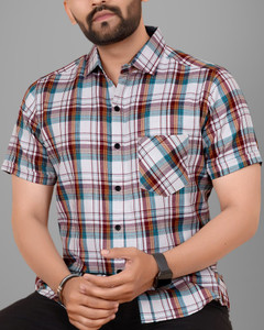 METRONAUT Men Checkered Casual White Shirt