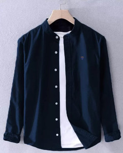 FUBAR Men Solid Casual Dark Blue Shirt