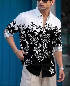 Zonly Men Printed Casual Black, White Shirt