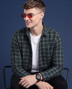 Roadster Men Checkered Casual Dark Green, Black Shirt - Image 6