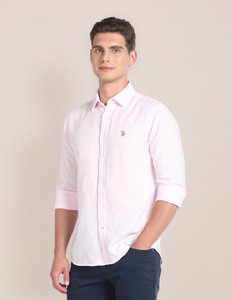 U.S. POLO ASSN. Men Solid Casual Pink Shirt
