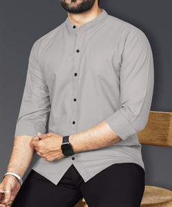 VeBNoR Men Solid Casual Grey Shirt