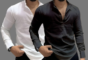 COMBRAIDED Men Self Design Straight Kurta