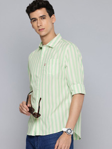 LEVI'S Men Striped Casual Green, White Shirt