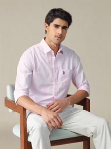 U.S. POLO ASSN. Men Striped Pink White Casual Shirt - Image 6