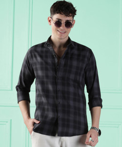 WOXEN Men Checkered Casual Black Shirt