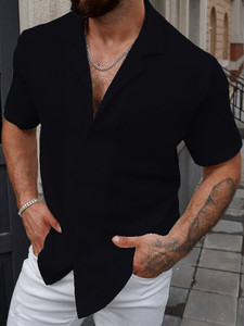 COMBRAIDED Men Self Design Casual Black Shirt