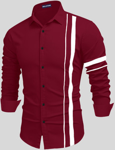 bellstone Men Striped Casual Maroon Shirt