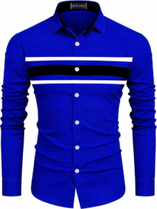 Plum Crazy Men Striped Casual Blue Shirt