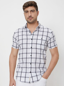 MUFTI Men Checkered Casual White, Black Shirt