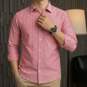 indossare Men Striped Formal Pink Shirt
