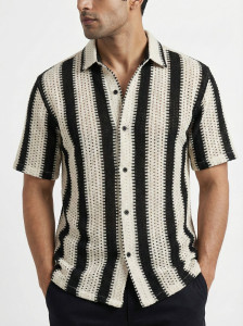 SHREEJI FEB Men Striped Casual Black Shirt