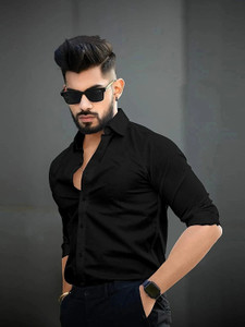 VC Fashion पुरुषों के लिए सॉलिड फॉर्मल काला  शर्ट