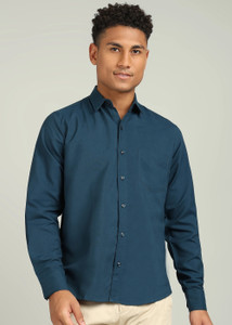 INKKR Men Solid Formal Blue Shirt
