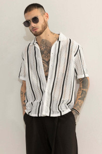 Snitch Men Self Design Casual White Shirt