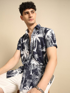 Voroxy Men Printed Casual Blue Shirt