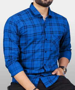SRGI Men Checkered Casual Blue Shirt
