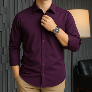 Dopri Men Solid Formal Purple Shirt