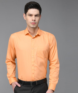 Kibit Men Solid Formal Orange Shirt