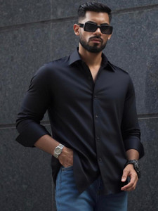 Jenixstore Men Solid Formal Black Shirt