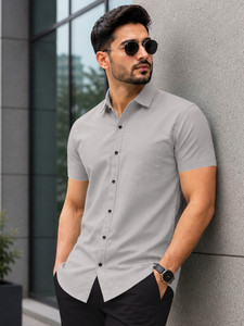 VeBNoR Men Solid Casual Grey Shirt
