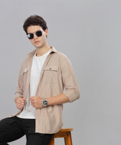 7th Legion Men Striped Casual Cream Shirt