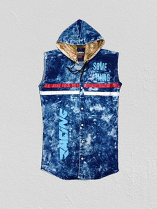 Clubble Men Washed Casual Blue Shirt