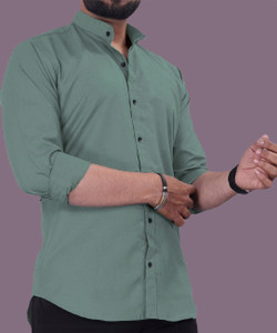IMANFASHION Men Solid Casual Light Green Shirt