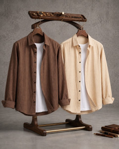 IKON Fashion Men Solid Casual Brown Beige Shirt - Image 6
