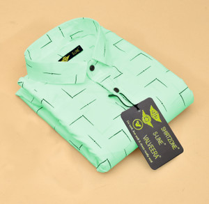 S-LINE Men Printed Casual Dark Green Shirt