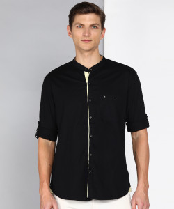 KUONS AVENUE Men Solid Casual Black Shirt
