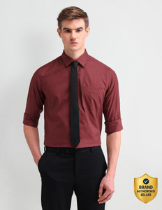 ARROW Men Self Design Formal Maroon Shirt