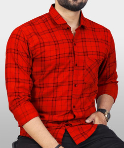 PANKHIL Men Checkered Casual Black, Red Shirt