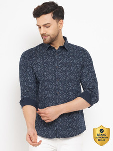 DUKE Men Printed Casual Blue Shirt