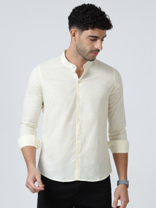 RESERIO Men Solid Casual Yellow Shirt