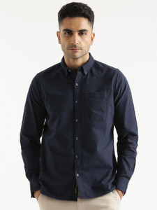 WROGN Men Solid Casual Dark Blue Shirt