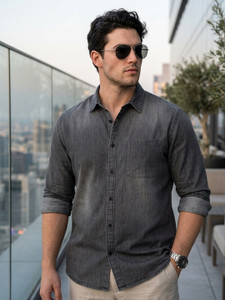 Urbano Plus Men Washed Casual Grey Shirt