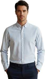 PROBIZ Men Striped Casual Blue Shirt