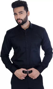 COMBRAIDED Men Solid Formal Black Shirt