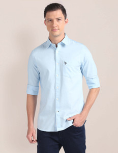 U.S. POLO ASSN. Men Solid Casual Light Blue Shirt