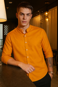 SHIRTZONE Men Solid Casual Yellow Shirt