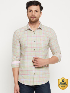 DUKE Men Checkered Casual Light Green Shirt