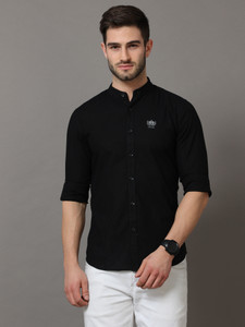 ZHAO Men Solid Casual Black Shirt