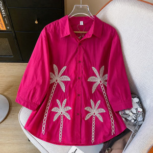 Fortuita Vestibus Women Embroidered Formal Pink Shirt