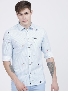 The Indian Garage Co. Men Striped Casual Blue Shirt